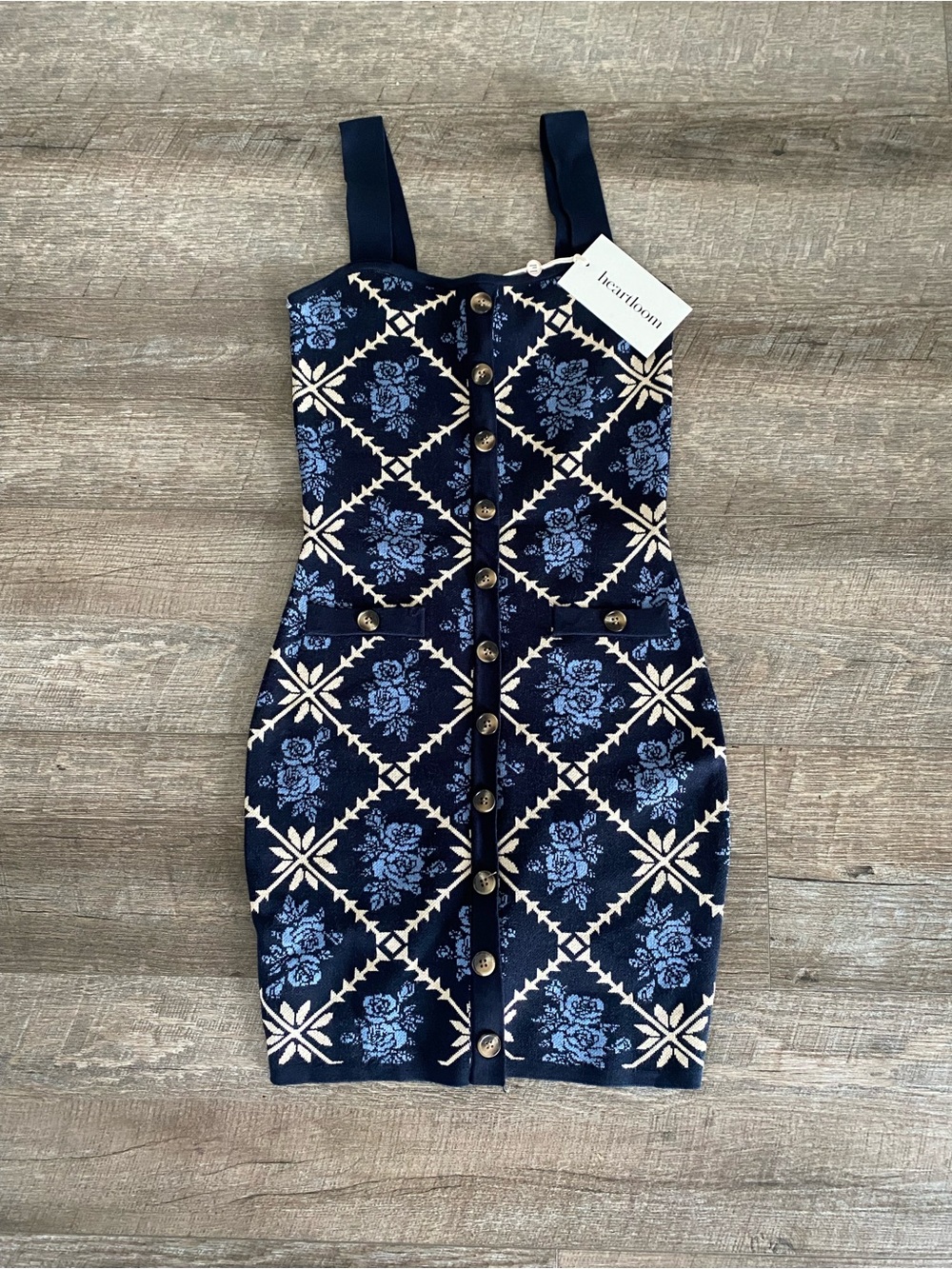 Navy Blue Floral Mini Knit Dress